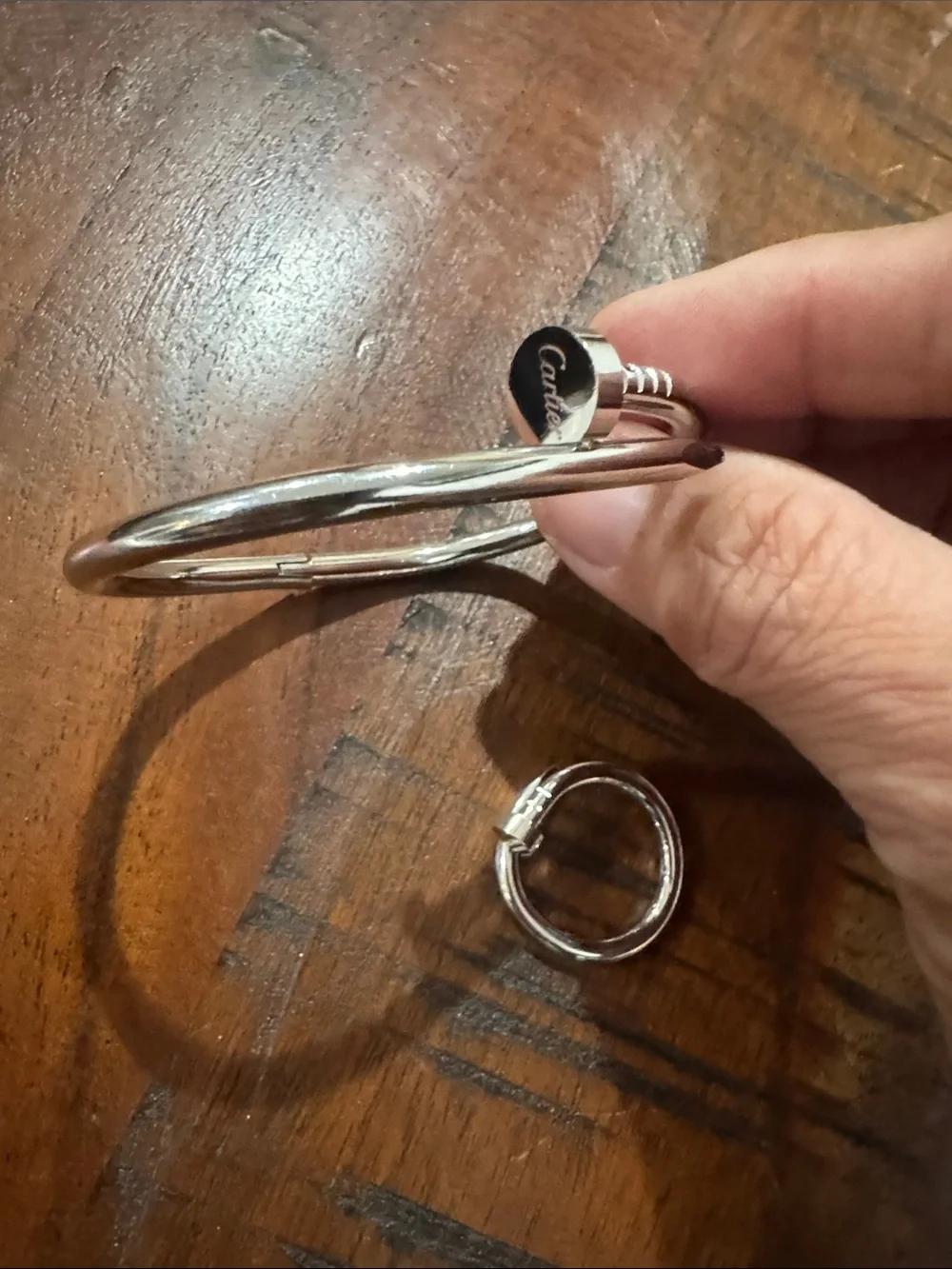 Silver-Tone Screw Motif Cuff Bracelet and Ring Set